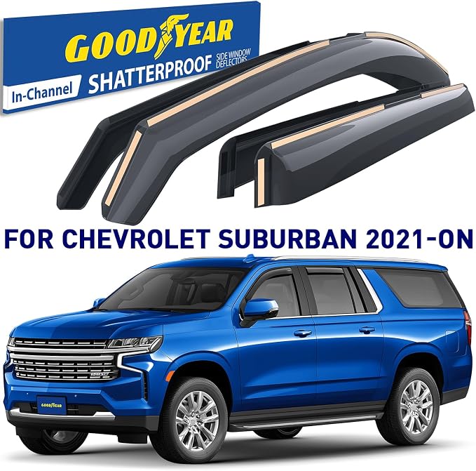 Goodyear Shatterproof Window Deflectors for Chevrolet (Chevy) Suburban 2021-2026, Rain Guards, Window Visors for Cars, Vent Deflector, Car Accessories, 4 pcs - GY007888