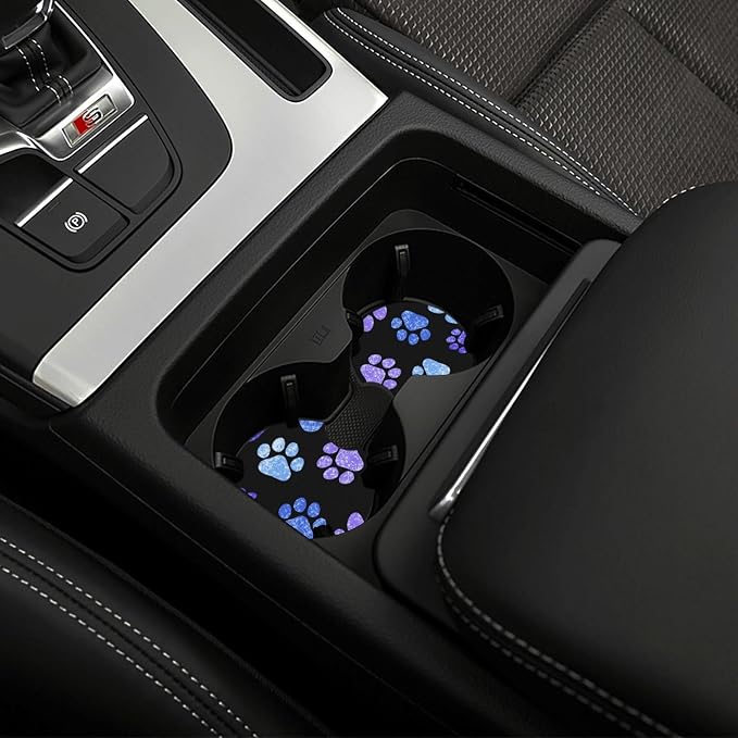 Paw Prints Steering Wheel Cover - Purple Dog Paw Steering Wheel Cover Anti-Slip Breathable 15 Inch Universal 2 Pcs Car Interior Cup Holder Pad for Men Women