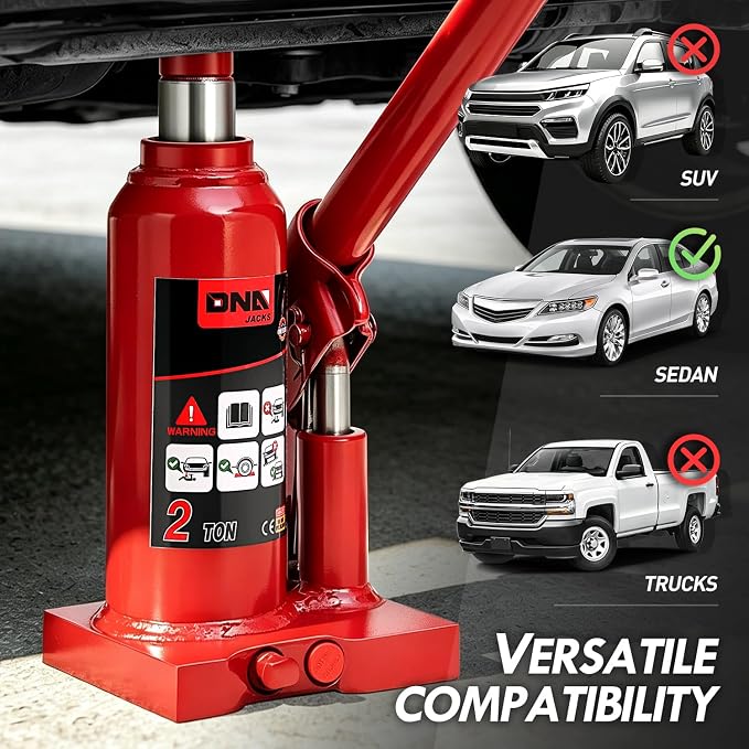 2 tons / 4000 lbs Lifting Automotive Welded Hydraulic Bottle Jackfor Sedans Repair, with Manual Handle & Carrying Storage Case, Red