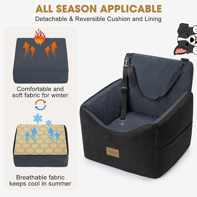 Dog Car Seats for Small Medium Dogs Under 35lbs, Dog Booster Seat with Detachable Washable Cover and Cushion, Memory Foam Pet Car Seat with Safety Belt and Storage Pockets (DG)