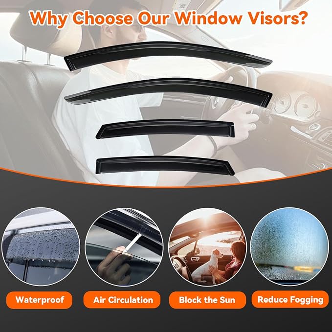 Window Rain Guards Compatible with 2013-2018 Altima 4-Door Sedan, 4pcs Smoke Tint Vent Deflectors Window Visors Outside Mount Tape On Style Acrylic Set of 4 Front+Rear