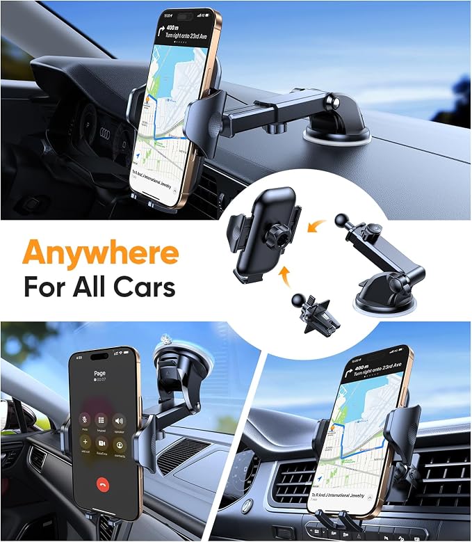Dark Blue Phone Holders for Your Car [Upgraded True Military-Grade Strongest Suction] Cell Phone Mount for Car Dashboard Windshield Vent Truck Boat Stand Adjustable for iPhone Android