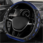 D-Shaped Steering Wheel Cover, Leather Car Wheel Protector with 3D Honeycomb Anti-Slip Design, Universal Breathable Comfy Cover Fits 14.5-15 Inch Steering Wheels, Car Accessories (Blue)