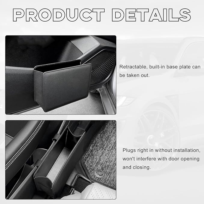 Yourkar Car Trash Can, Foldable Waterproof Leather Car Garbage Organizer Holder, Automotive Mini Dustbin Container with One Roll Trash Bag, Universal Interior Car Accessories (Black)