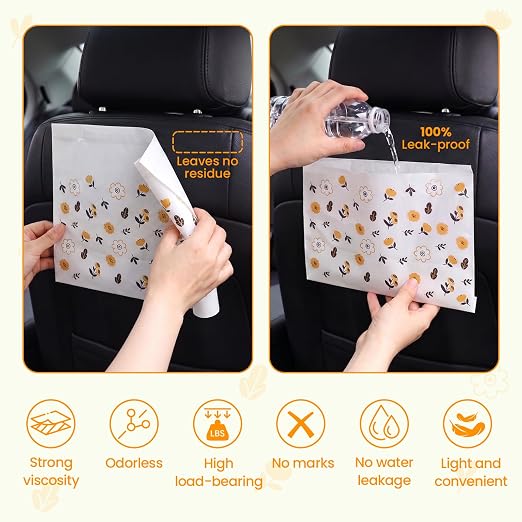120 Pcs Disposable Car Trash Bags, Seal Disposable Car Garbage Bin Bags, Stick On Car Trash Bin for SUV Truck, RV Travel, Camping, Bedroom, Study Room, Office