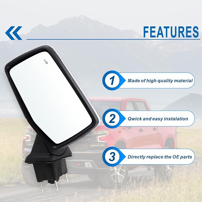 Left Driver Side Mirror Compatible With 2019-2025 Chevy Silverado 1500 With Power Glass Power Folding Heated Turn Signal Puddle Lights Mirror Memory Blind Spot Chrome Replace#84898867(14Pins)