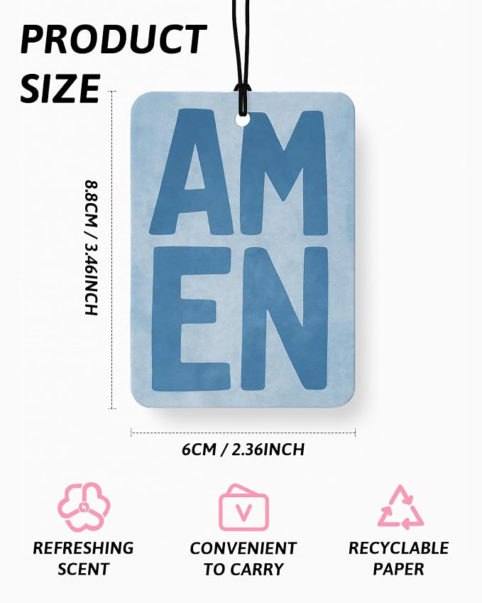 Blue Boho Christian Car Air Freshener 4 Pcs Coconut Scented, Jesus Loves You Car Accessories Mirror Decor, Inspirational Religious Hanging Air Freshener for Cars Closet Drawer Books Kids Room
