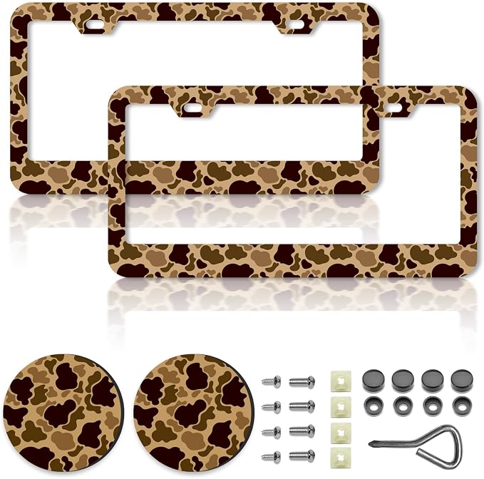 Duck Vintage camo License Plate Frames，camo Car Accessories for Women and Men ，Cute Aluminum License Plate Frame Fits Standard US Vehicles Size 12.2 x 6 Inch (Camouflage-Duck Vintage)