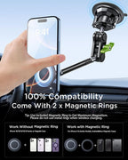 Magnetic Car Phone Holder, Ultra Stable Windshield Phone Mount, Strong Suction Cup & Powerful Magnetic, 360° Rotatable, Durable Premium Aluminum Alloy, for All Vehicles & All Smartphones