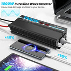 1000W Pure Sine Wave Inverter 12V DC to 120V AC Converter for Car, Truck, Home, Vehicles, Laptop, Car Inverter 12V to 110V with 2 AC Outlets, 2 USB Ports, LCD Display