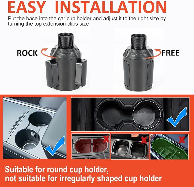 Car Large Cup Holder Expander, 4-in-1 Cupholder Extender with Phone Holder & Swivel and Detachable Snack Food Tray Table for Eating, Travel Essentials for Road Trips for Driver. Model F