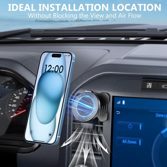 CNC Magnetic Truck Air Vent Phone Holder, Metal Phone Mount Cradles for F150, Compatible with Ford F150 2021-2026 & Super Duty F250 F350 F450 2021-2025 and Most Cellphones