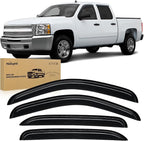 Tape-On Rain Guards for Chevy Silverado 1500 Crew Cab 2007 2008 2009 2010 2011 2012 2013, Window Visors Vent Wind Deflectors-4PCS
