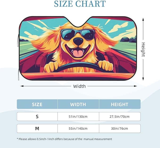 Windshield Sun Shade Driving Dog Funny Car Front Window Sunshade Cover for Truck SUV Blocks UV Rays Automotive Visor Interior Protector 51 x 27.5 inch