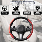 2PCS/Set Car Steering Wheel Cover, Leather Segmented Anti-Slip Automotive Wheel Protector, Soft Breathable Vehicle Steering Protection Covers, Universal Interior Accessories (Red)