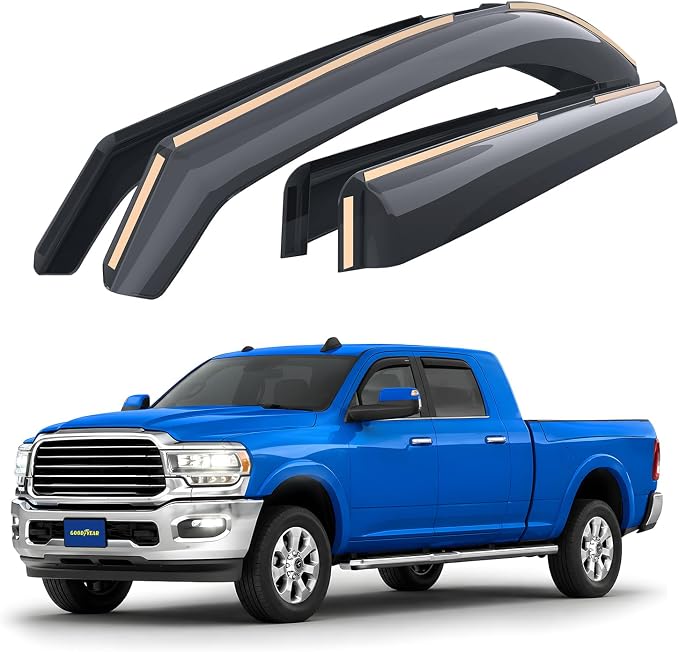 Goodyear Shatterproof in-Channel Window Deflectors for Dodge Ram 2500/3500 2010-2026 Mega Cab, Rain Guards, Window Visors for Cars, Vent Deflector, Car Accessories, 4 pcs - GY007728