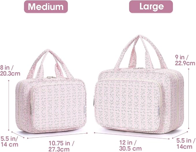 Travel Toiletry Bag for Women Large Hanging Makeup Bag Organizer Toiletries Bag for Full Size Essentials Accessories Cosmetics (Pink Flower Buds (Large))
