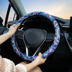 Purple Lotus Mandala Steering Wheel Cover Auto Jacquard Steering Wheel Protector, Anti-Slip, Breathable, Absorbing Sweat, Universal Car Accessories 14.5–15 inch,Fit for Most Car, Trucks, SUV