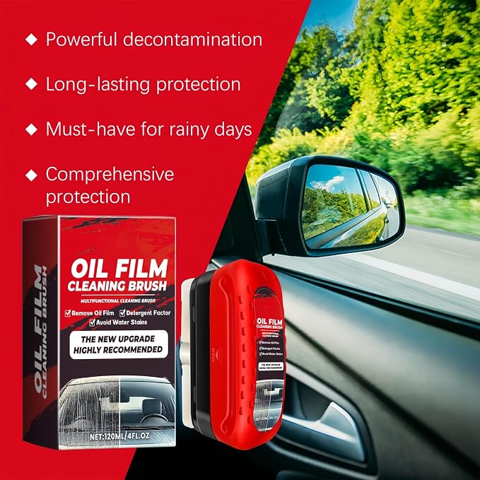 Automotive Oil Film Cleaning Brush with Sprayer，Reusable Glass Oil Film Remover for Car Windows & Windshields，Antifog & Rainproof Glass Cleaning Board 4 FL OZ