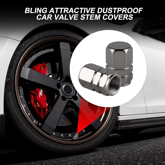 Aluminum Tire Stem Valve Caps Wheel Valve Covers Car Dustproof Tire Cap Cover Accessories, Universal for SUV, Car, Bike and Motorcycle, Hexagon Shape (4PCS Grey)