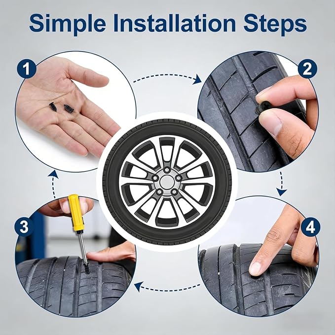 60 PCS Tire Repair Rubber Nails, Spiral Rubber Screw Tire Plug Kit for Tubeless Tires, Quick Self-Service Puncture Repair Tool for Cars, Trucks, Motorcycles, Tractors (60PCS)