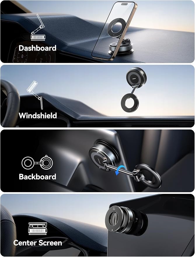 Magsafe Car Mount, Car Mount for iPhone with Strong Magnet, 360° Metal Strut Vacuum Suction Cup Phone Mount for iPhone 17 Air Pro Max/16 15 14 13 12 Series& Android Magsafe Case, Dark Blue