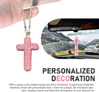 Bling Cross Car Hanging Accessories, Crystal Rhinestone Rear View Mirror Pendant, Religious Rearview Mirrors Decoration Charm, Car Hanging Ornament, Automotive Interior Accessories (Pink)