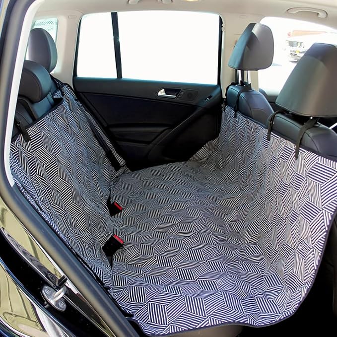 3-in-1 Back Seat Cover for Dogs, 100% Cotton Canvas Back Seat Hammock with Headrest Straps, Belt Slots, & Anchors, Non-Skid Cargo Area Cover, Machine Washable, No Harmful Chemicals, 56"x56"