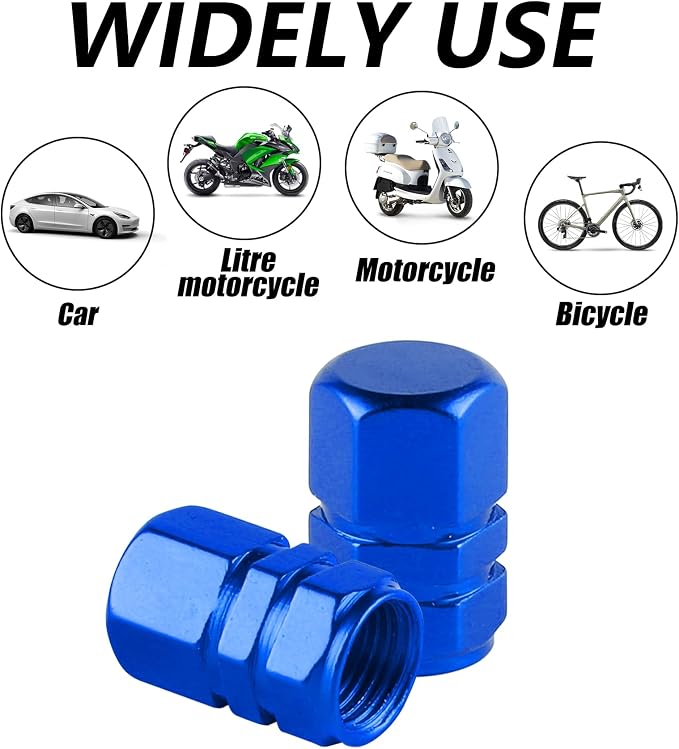 Aluminum Tire Stem Valve Caps Wheel Valve Covers Car Dustproof Tire Cap Cover Accessories, Universal for SUV, Car, Bike and Motorcycle, Hexagon Shape (4PCS Blue)