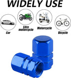 Aluminum Tire Stem Valve Caps Wheel Valve Covers Car Dustproof Tire Cap Cover Accessories, Universal for SUV, Car, Bike and Motorcycle, Hexagon Shape (4PCS Blue)