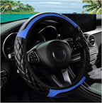 Car Steering Wheel Cover, 14.5-15inch Leather Anti-Slip Car Wheel Cover Protector, Safety Comfortable Desgin, Universal Auto Steering Wheels Accessories for Cars Truck SUV (Blue)