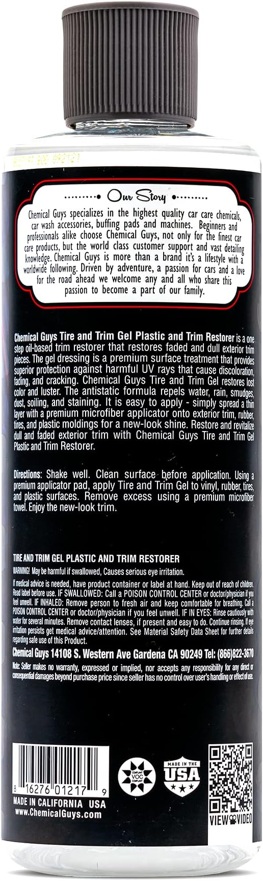 Tire And Trim Gel For Plastic And Rubber, Restores Faded Tires, Trim, And Bumpers, Enhances Shine And Protection, Safe For Cars, Trucks, SUVs, Motorcycles, RVs & More, 16 Fl Oz