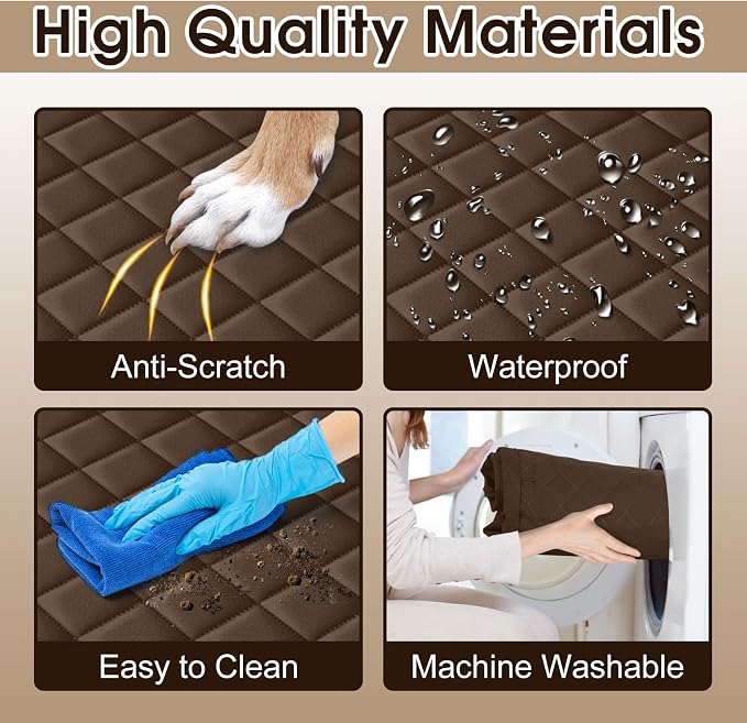 Waterproof Dog Car Seat Cover for Back Seat, Pet Hammock- L, Coffee/Black | Durable waterproof hammock with nonslip design & storage pockets. Protects seats from scratches, fits cars, SUVs & trucks.
