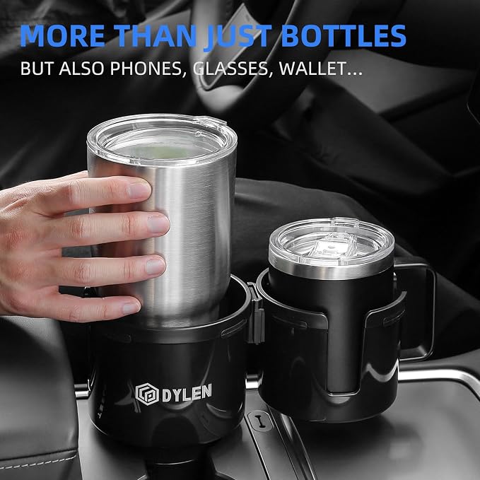 Car Cup Holder Expander, 2 in 1 Cup Holder Adapter Extender for Car with Expandable Insert, Fits Yeti, Hydroflask and Other Large Water Bottles & Mugs in 2.2"-4.6" (10-46oz)