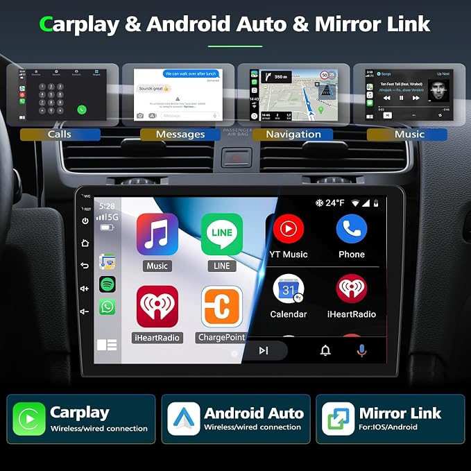 Car Radio for Hyundai Sonata 2015 2016 2017 with Wireless CarPlay Android Auto, 9 Inch Touch Screen Stereo for Hyundai Sonata WiFi GPS Navigation Bluetooth AHD Backup Camera-2+32GB