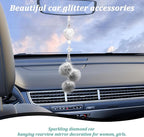 Bling Diamond Heart Car Interior Accessories, Mirror Hanging Ornament for Women, Love Heart & Pink Plush Ball Decor Ornament Pendant, Hanging Decoration Charm (Grey)