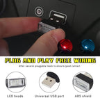 4 PCS USB LED Car Interior Atmosphere Lamp, Plug-in USB Decor Night Light, Portable Auto Ambient Lighting Kit, Universal Vehicle Interior Accessories for Most Cars (2 Red+2 Ice Blue)