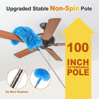 5-in-1 Microfiber Duster Kit with 100” Extension Pole – Reinforced Stainless Steel Telescopic Handle for High Ceiling Fans, Cobwebs & Vents – Multi-Head Dusters for Cleaning with Anti-Spin Pole