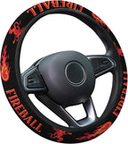 Black Red Flame Graphic Steering Wheel Cover, Non-Slip Polyester Wheel Grip, Universal 15 Inch Car Accessory