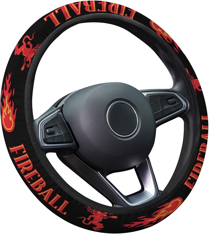 Black Red Flame Graphic Steering Wheel Cover, Non-Slip Polyester Wheel Grip, Universal 15 Inch Car Accessory