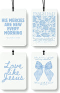 Blue Coquette Bow Floral Christian Car Air Freshener 4 Pcs, Preppy Girly Religious Hanging Air Freshener for Cars Closet Drawer Books, Cute Christian Car Accessories Mirror Decor for Women
