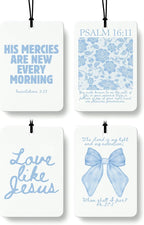 Blue Coquette Bow Floral Christian Car Air Freshener 4 Pcs, Preppy Girly Religious Hanging Air Freshener for Cars Closet Drawer Books, Cute Christian Car Accessories Mirror Decor for Women