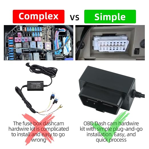 2Pcs Dash Cam Hardwire Kit，OBD Power Cable for Dash Camera ，USB Type C Adapter Hardwire Charger Cable for Dashcam with Low Voltage Protection(11.6V Auto-Cutoff) 24h Parking Mode for Dashcam