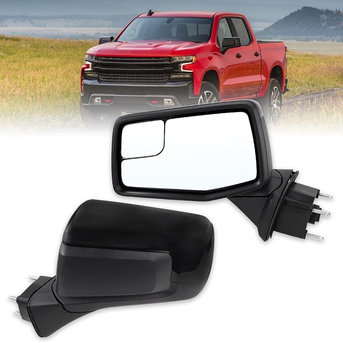Left Driver Side Mirror Compatible with 2019 2020 2021 2022 2023 2024 2025 Chevy Silverado 1500 Black Replace #GM1320582(0Pins)