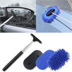 Car Windshield Cleaner Tool,3 in 1 Car Window Cleaner Tool Kit with Retractable Handle & 2 Re-Usable Microfiber Pads,180° Swivel Cars Cleaning Tools for Auto Outside/Inside