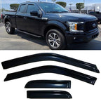 Side Window Visors rain Guards Vent Deflectors for 2015-2025 Ford F150 Super Cab 2017-2025 F250/350 Super Duty SuperCab Rain Guards Sun Shade Dark Smoke 4PCS
