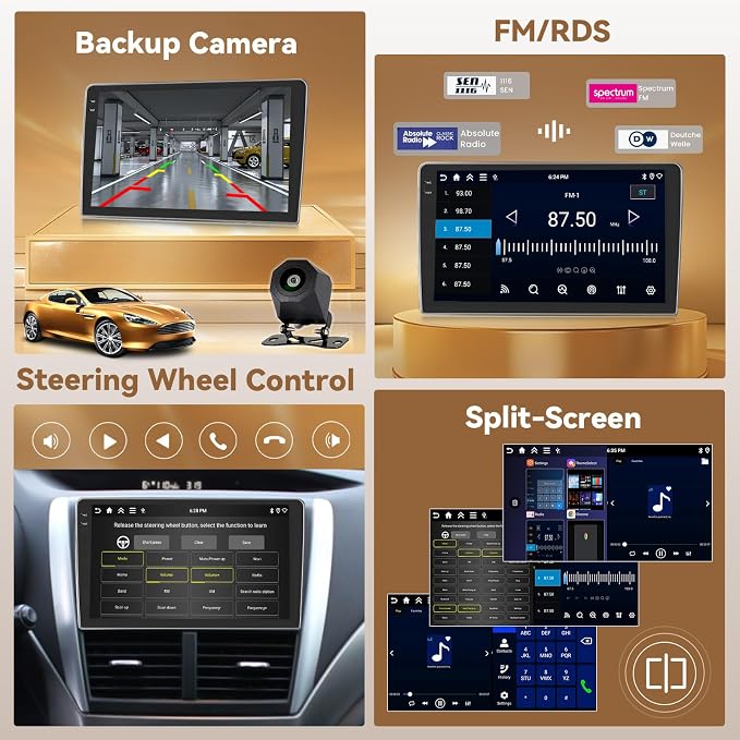 [4+64G] Android 15 Carplay Stereo Double Din, 9'' in-Cell Touch Screen Radio Wireless Carplay Android Auto 5G WiFi Car Stereo Bluetooth 5.0 Mirror Link GPS SWC FM/RDS/EQ, AHD Backup Camera+Mic | Wireless Carplay Android Auto, Bluetooth GPS Mirro...