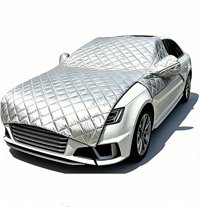 Padded Windshield Sun Shade Hood Cover Universal Fit Sedan SUV | Waterproof Windshield, Driver Side Window and Engine Hood Shield, All Weather Vehicle Guard Against UV Rays, Snow, Ice, Hail