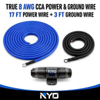 8 Gauge Amp Wiring Kit for Car Audio Systems, Subwoofers, Speakers and Amps | Complete 8 Gauge Amp Kit with 17 ft Power Wire, 3 ft Ground Wire, 17 ft OFC RCA Cable, Fuse Holder and ANL Fuse