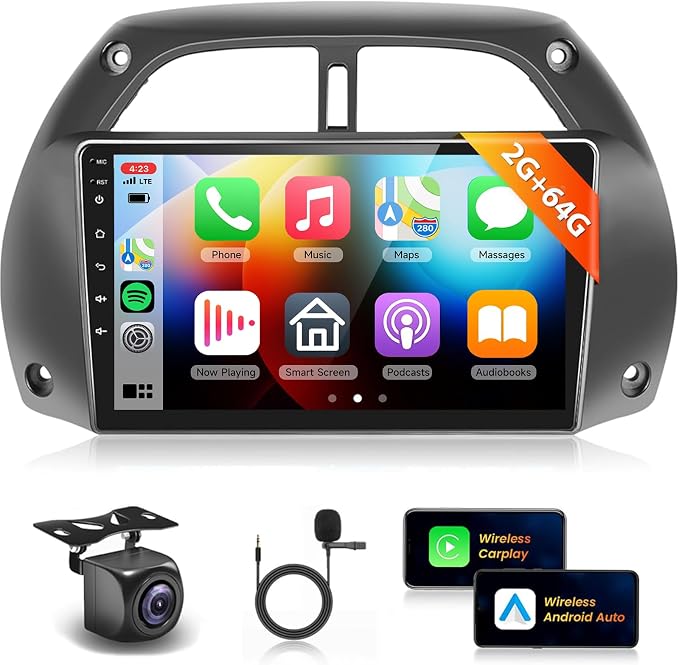Android 15 Car Radio for Toyota RAV4 2001 2002 2003 2004 2005 2006 Car Stereo with Wireless CarPlay Android Auto 9'' 1080P HD Touch Screen 5G WiFi Bluetooth 26UIs FM/RDS GPS MirrorLink Backup Camera
